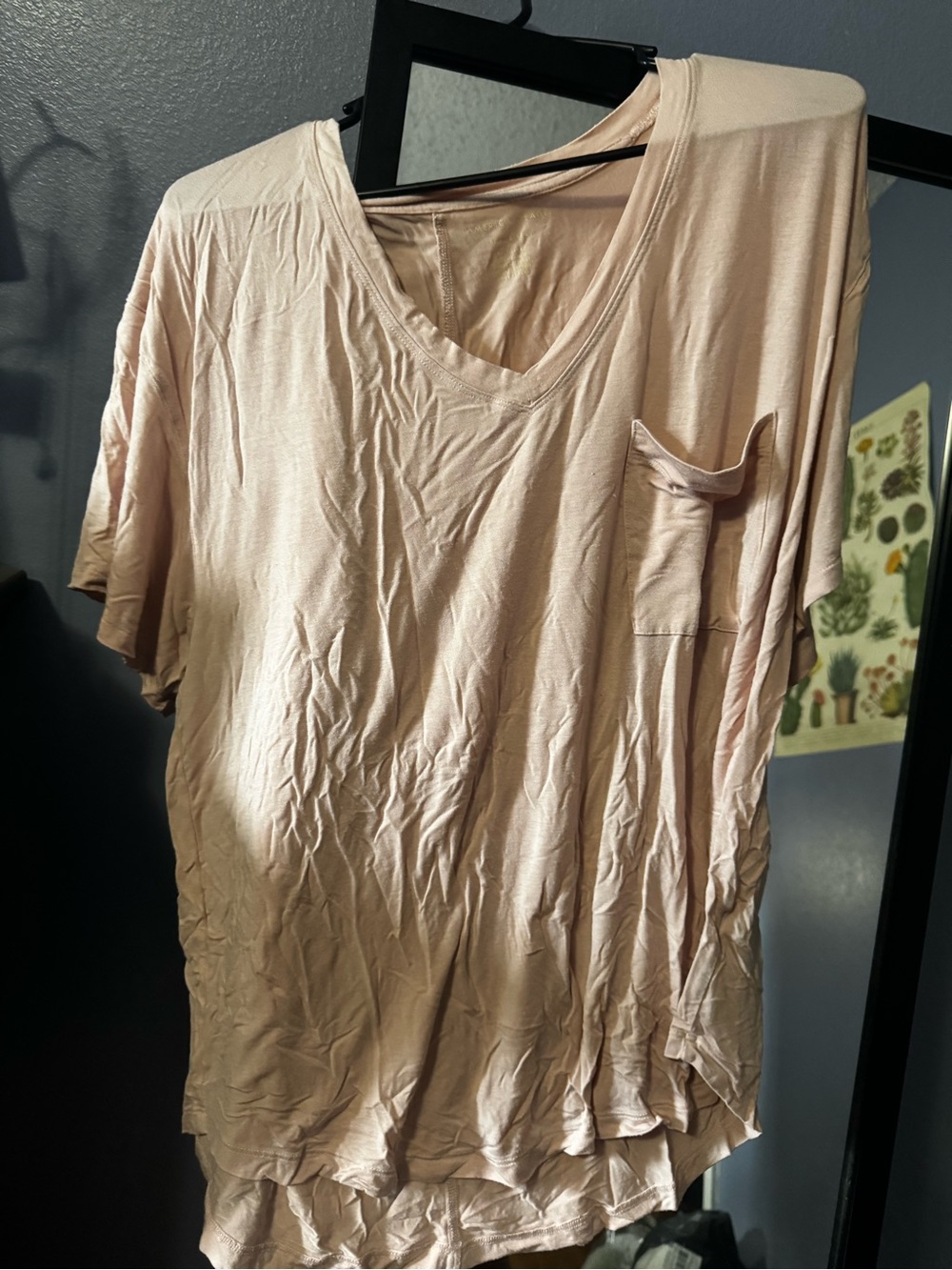 American Eagle Outfitters V-Neck Pocket Tee — Light Pink Beige